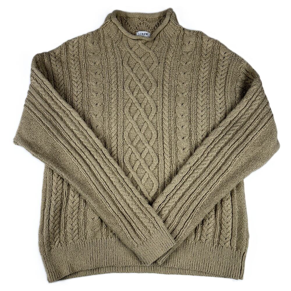 J. Crew Women’s Mock neck Cable Knit Sweater Cotton Blend Cashew Size M - Picture 1 of 11